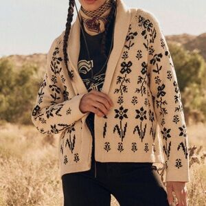 THE GREAT. Garden Ranch Cardigan in Cream and Black